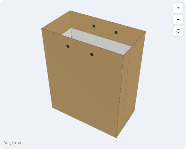 Folded paper gift bag preview with ribbon holes